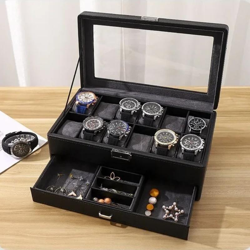 Leather Watch Storage Box Multifunctional Jewelry Organizer Boxes Black Portable Wrist Watches Jewelry Display Packaging Case