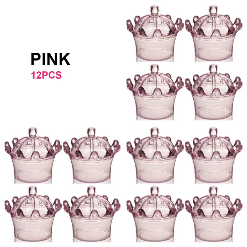 12/24pcs Transparent Crown-Shaped Plastic Boxes with Lid Wedding Favor Box Party Candy Container Packaging for Treats & Trinkets