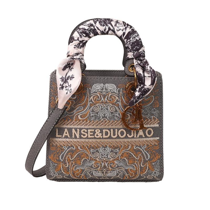 New heavy industry embroidered retro silk scarf portable Princess Diana bag versatile shoulder messenger bag