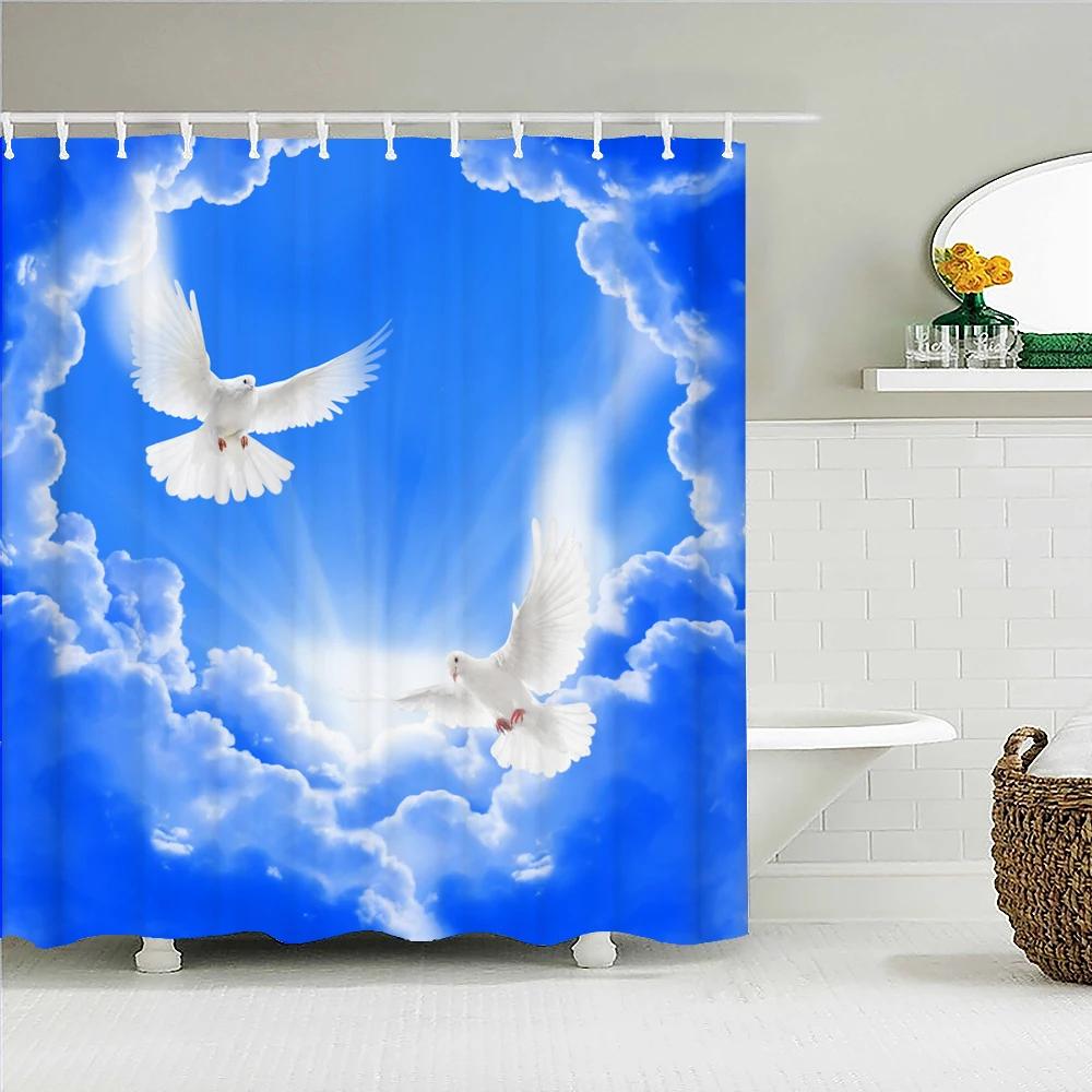 Blue Sky Clouds Scenery Shower Curtain Waterproof Bathroom Curtain With Hooks Bath Curtains Fabric 3d Printed 180*200cm Curtain