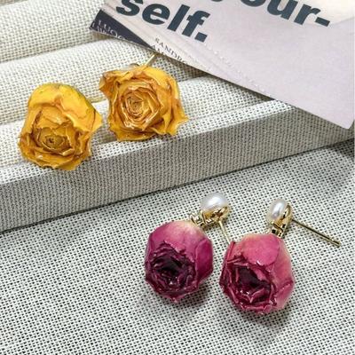 Silver Needle High-Class Rose Flower Real Flower Earrings Ear Pendants Real Flower Perpetual Flower Jewelry