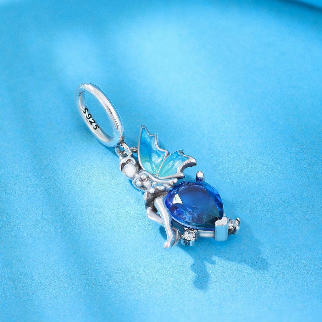 Kupfer Metall Blaue Blume Fee Anhänger Perlenkomponente Armband Hohe Qualität Feinschmuck Charm-Perlenkomponenten Kompatibel Mit Armreif Entworfen Für