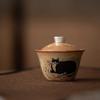100ml Japanese Kiln Change Zhiye Cat Gaiwan Handmade Silver Wood-fired Porcelain Tea Tureen Tea Maker Cover Bowl Cha Decoration
