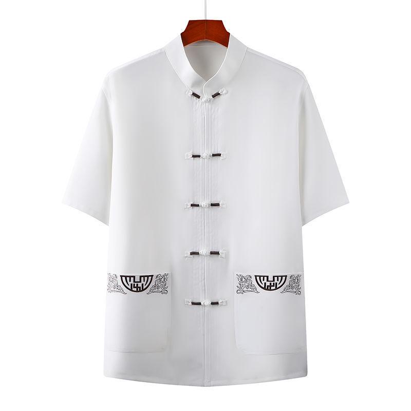 Men's Summer Chinese Style Short-Sleeve Tang Suit Set - Cotton & Linen Casual Tai Chi Outfit for Middle-Aged & Elderly