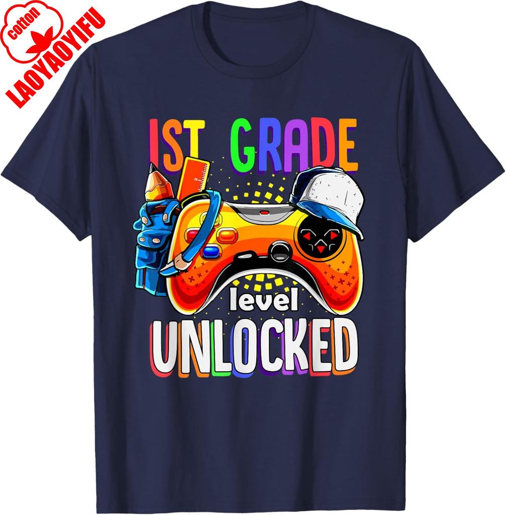 Gamer Back To School Gamepad 1st First Grade Level Unlocked Tshirt Summer Unisex Unisex Fashion Cotton Graphic T Shirts