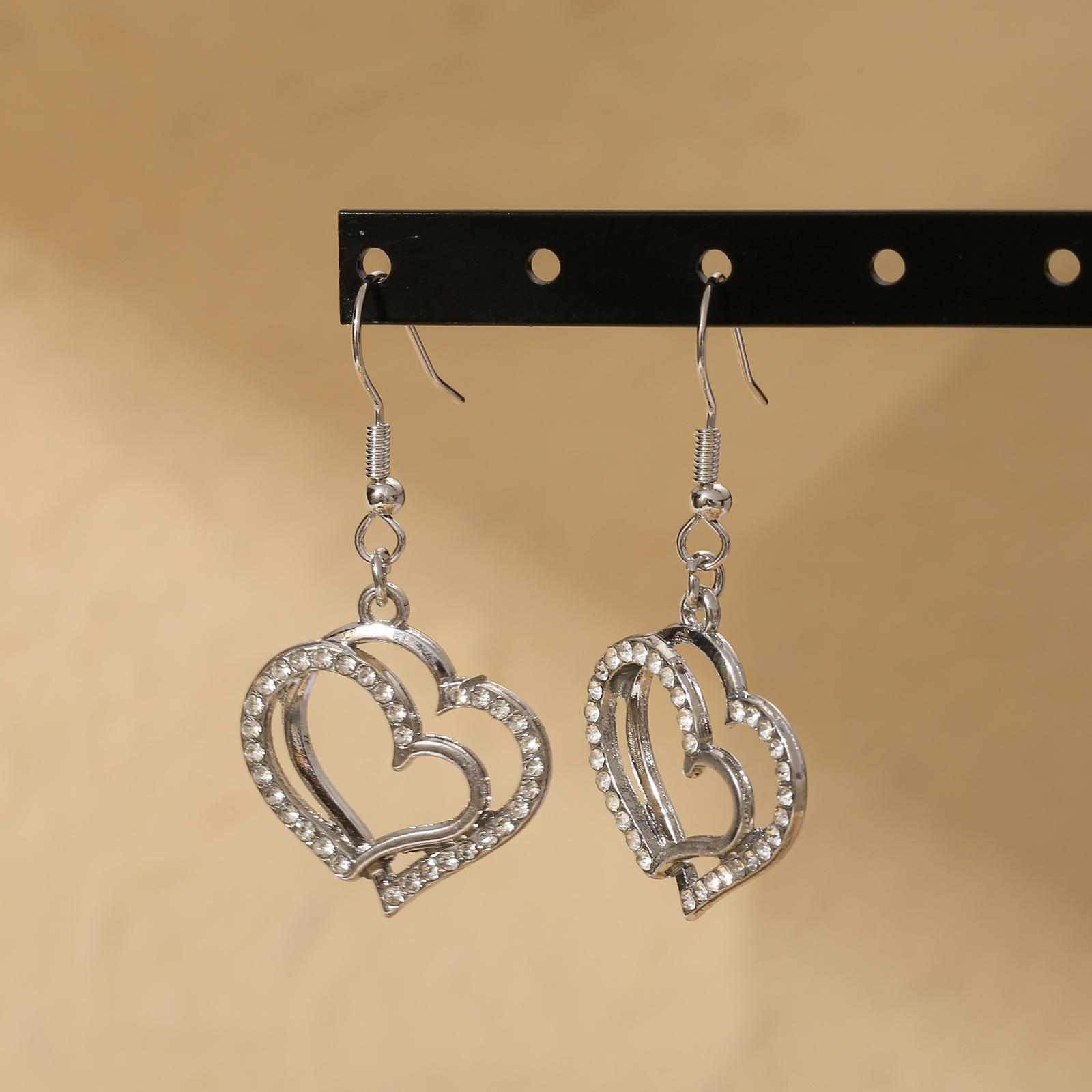 

3 Colors Double Heart Cubic Zirconia Dangle Earrings for Women Romantic Jewelry Gift срібний