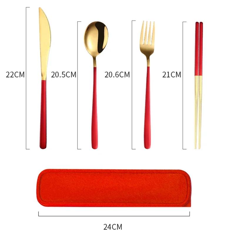Tableware Set of 4pcs Portable Stainless Steel Knife Fork Spoon Chopsticks Travel Tableware With Box Picnic Camping Cutlery Set