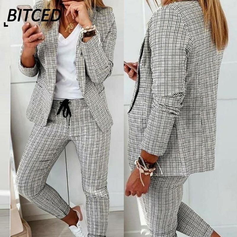 BITCED Women's Fashion Casual Long Sleeve POLO Neck Pants Suits