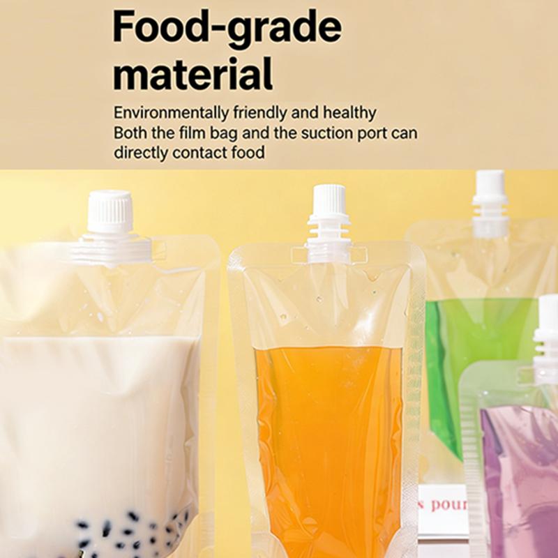100Pcs Stand Up Liquid Spout Pouch Bag / Clear Plastic Beverage Container Juice Storage Spout Bags