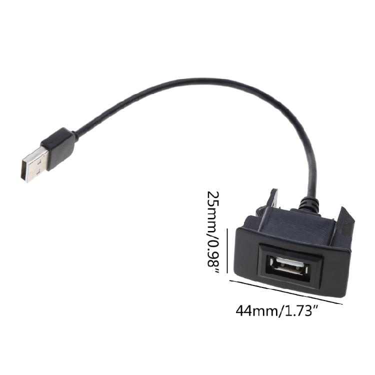 USB Dashboard Mount USB Socket 2.0 Port Panel Extension Cable Adapter
