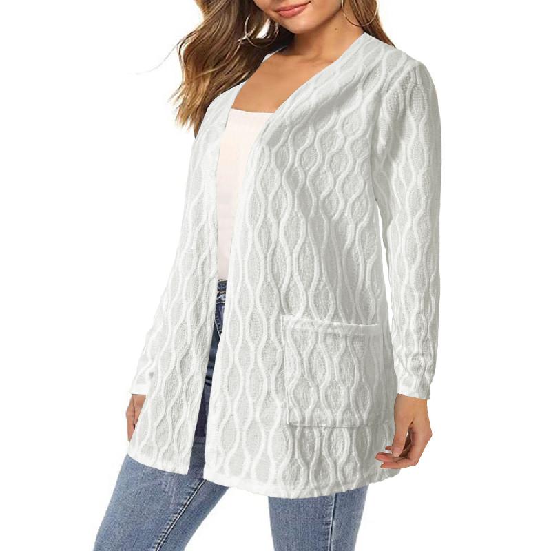 New Spring and Autumn Hollow Out Solid Color Casual Elegant Commuting Knit Long Sleeve Cardigan Jacket for Women
