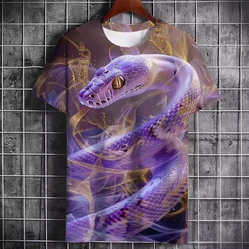 Tricou Bărbați Stil Harajuku cu Grafică Șarpe Imprimată 3D Personalitate Tricou Supradimensionat Vară Hip Hop Mânecă Scurtă Bărbați Topuri Y2k
