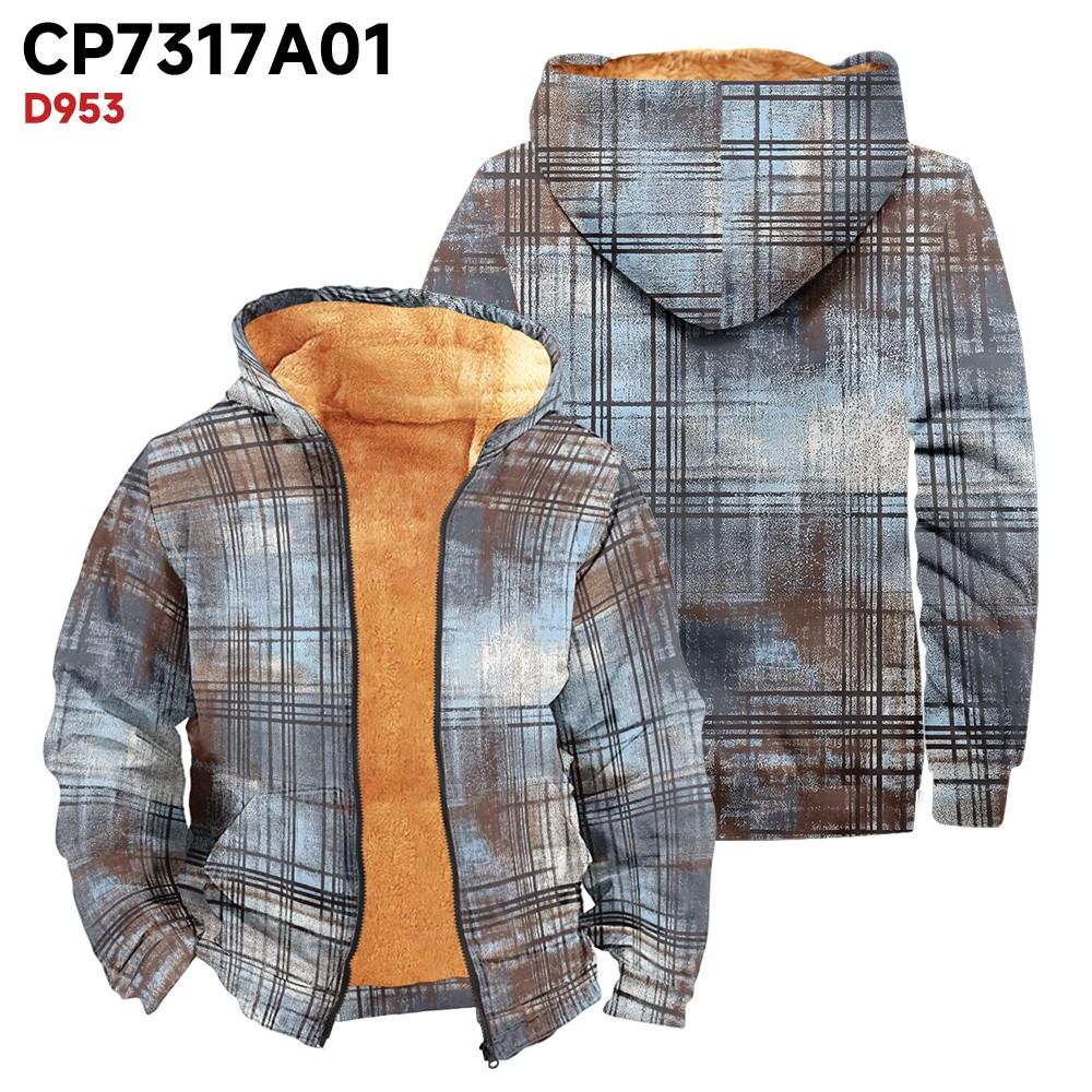 Men's Print Long Sleeve Pocket Coat Fashion Plus Velvet Overcoat