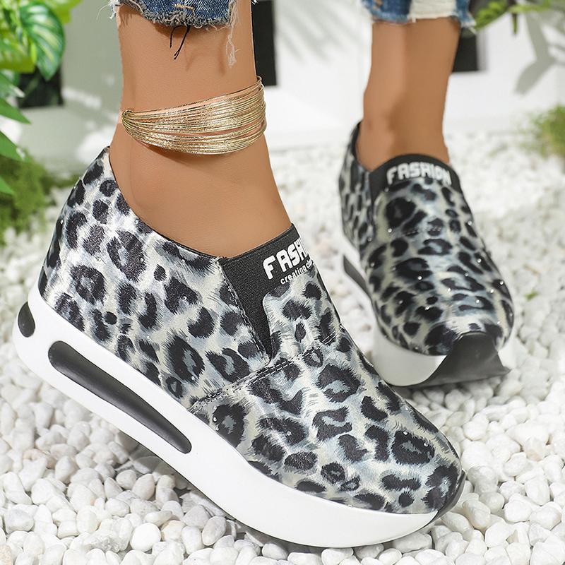 Fashion Autumn Winter Leopard Platform Sneakers Women Letter Print Slip On Sports Shoes for Woman Non Slip Wear Resistant Shoes Female
