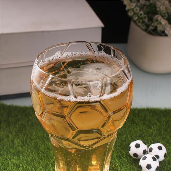 Soccer Beer Glass, 600ml Football Embossed Pint Cup, Heavy Duty Clear Glass Mug for Craft Beer, Home Bar Sports Fan Gift