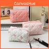 Korean Style Cotton Polyester Checkered Bow Makeup Bag With Zipper For Daily Use