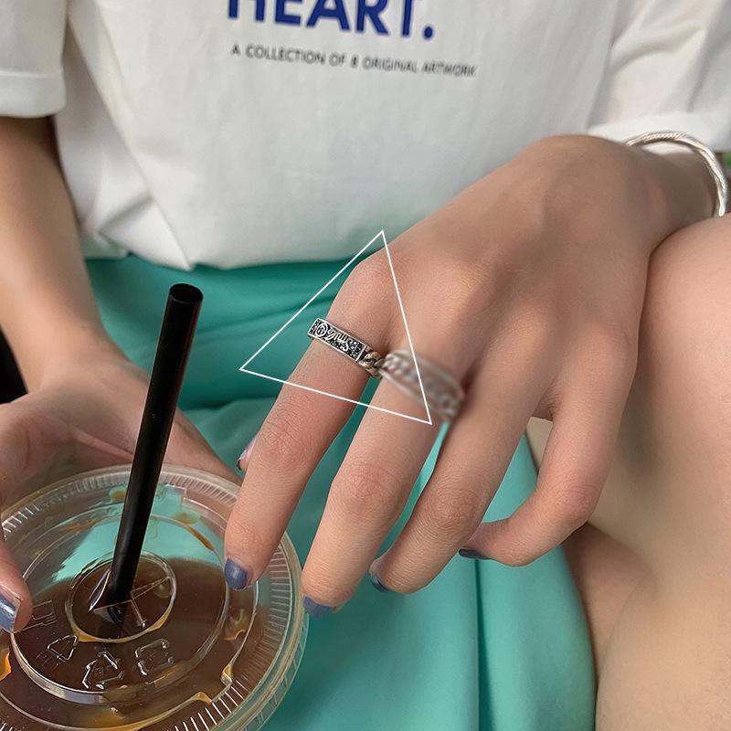 Korean-Japanese Retro Open Chain Ring for Women - Stylish Letter Design Adjustable Open