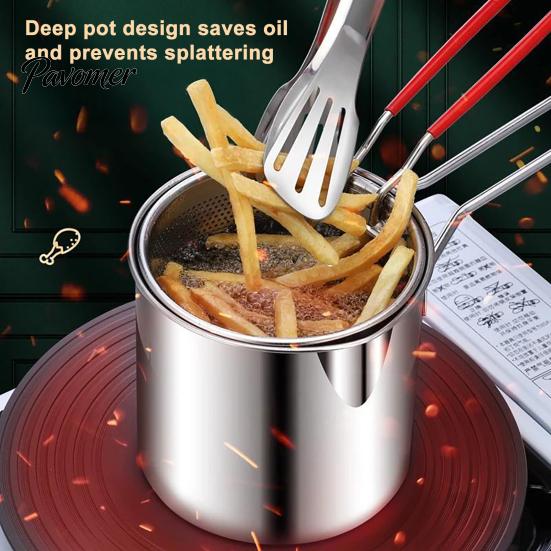 Small Deep Fryer with Basket Pot Removable Frying Basket, Durable Stainless Steel Compact Oil Filter French Fry Pan Pot, No Spill Saving for Fries And