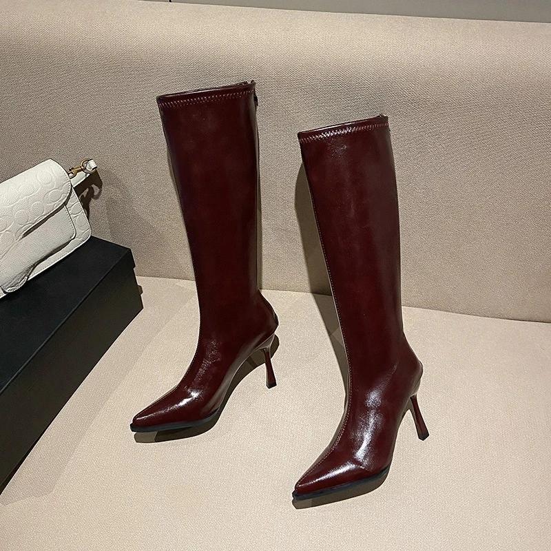 Fashion 2025 Pointed Toe High Knight New Long-leg Boots Skinny European and American Long-leg Boots