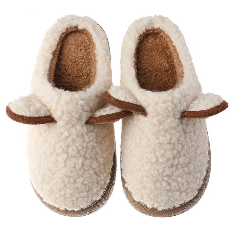 Fashion Women Warm Fluffy Slippers Thick Sole Home Lover Winter Shoes Cute Cartoon Ear Soft Plush Platform Female Male Indoor Slipper
