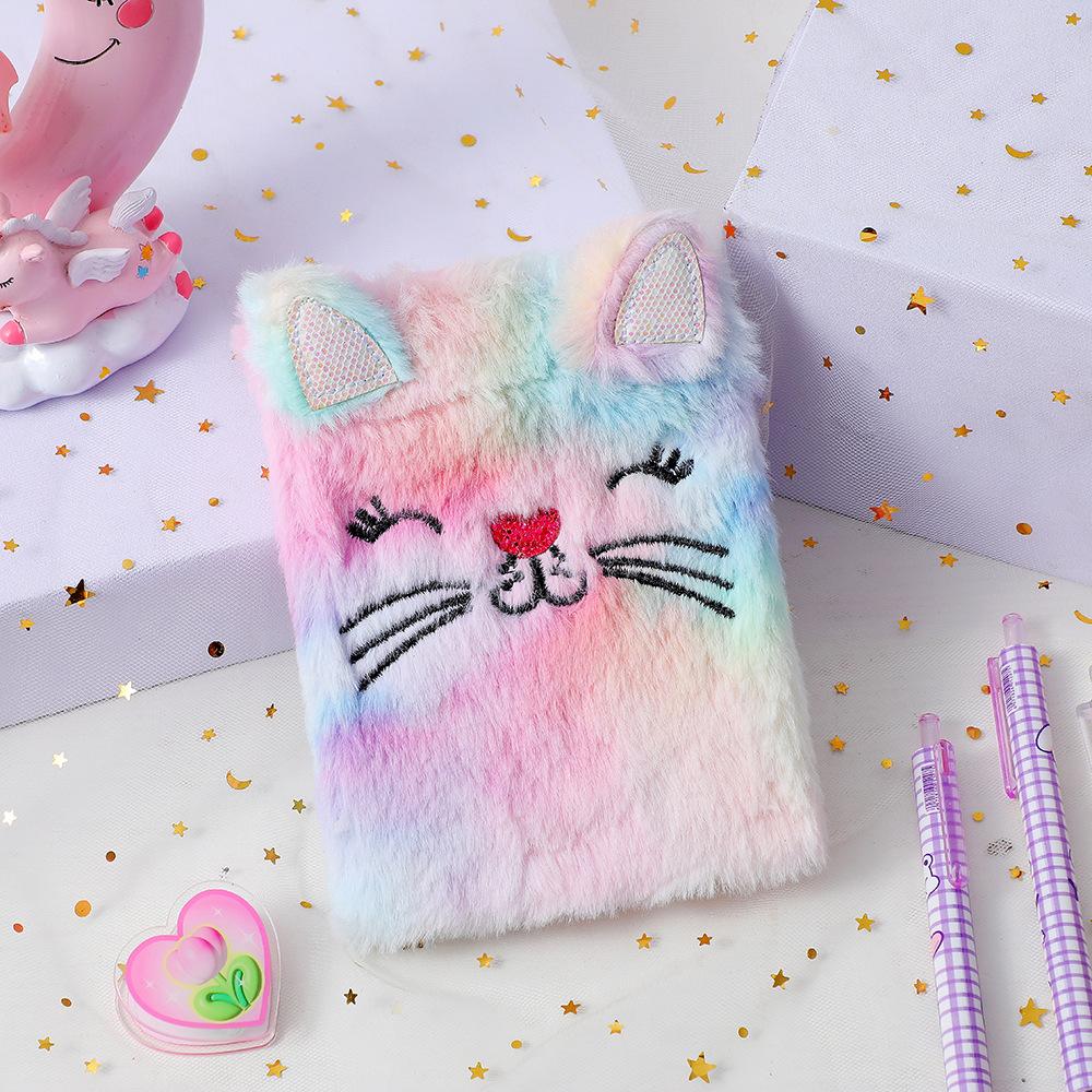 Cartoon Plush Spiral Notebook with Sewing Binding 50 Sheets 80GSM Paper Cute Girl Embroidery Custom Logo Student Gift Diary