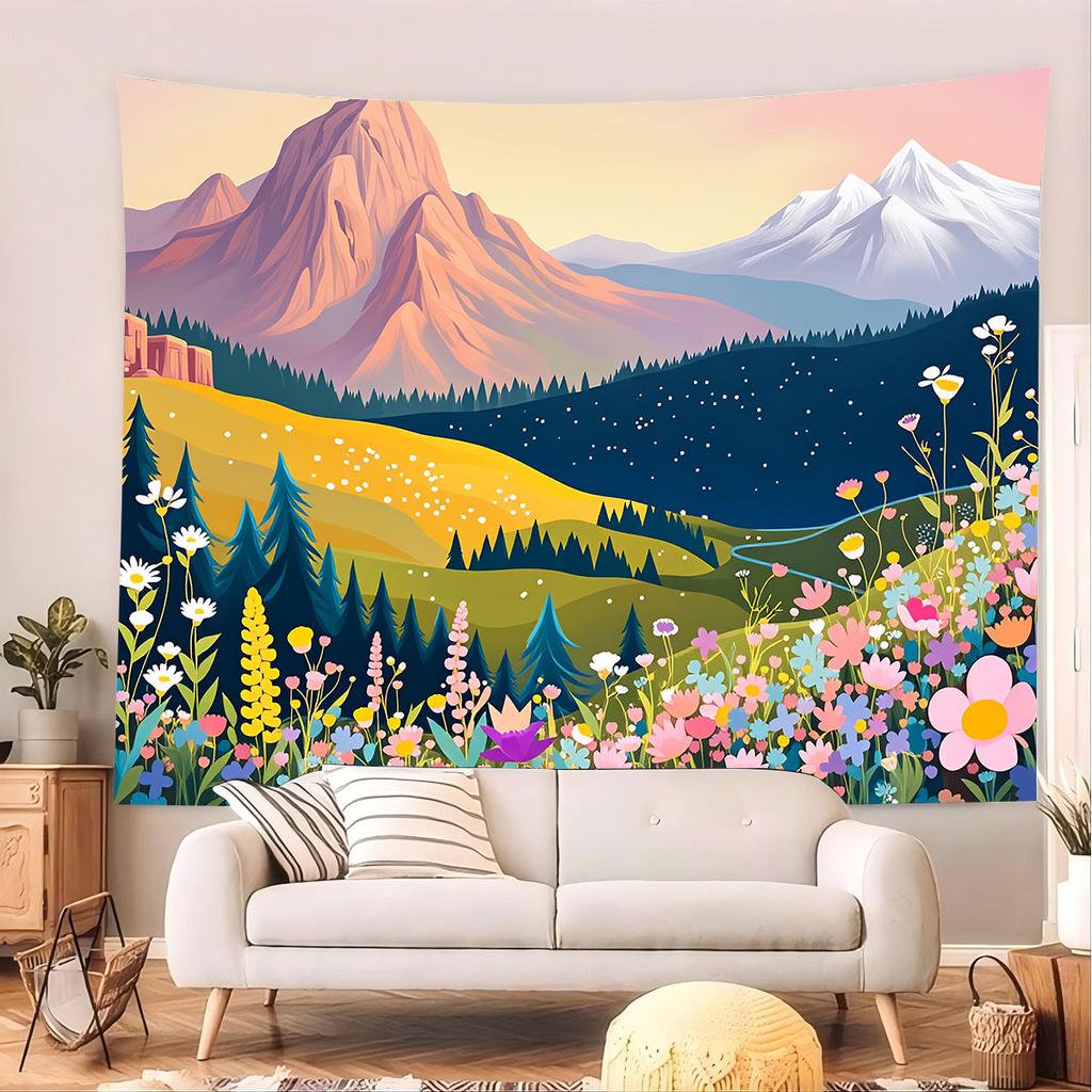 1Pc Grassland Landscape Printed Tapestry Living Room Background Wall Art Decoration Multi Size Space Pendant