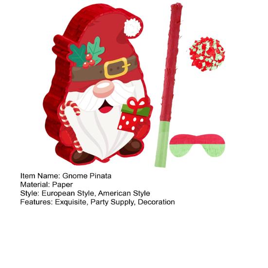Gnome Pinata Red Christmas Gnome Pinata with Stick Blindfold And Confetti Winter Theme Birthday Party Decorations for Xmas Birthday Baby Shower