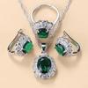Luxury Emerald Green Cubic Zirconia Jewelry Set - 4pcs 925 Silver Necklace Earrings Ring Bracelet Bridal Wedding Party Accessory