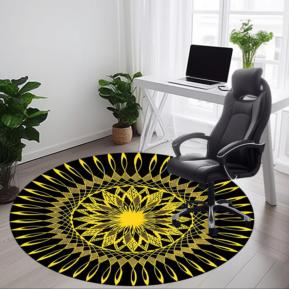 1pc Yellow Mandala Pattern Chair Carpet for Office, Non-slip, Soft and Durable Leisure Rug, Perfect for Office, Living Room yy251103124