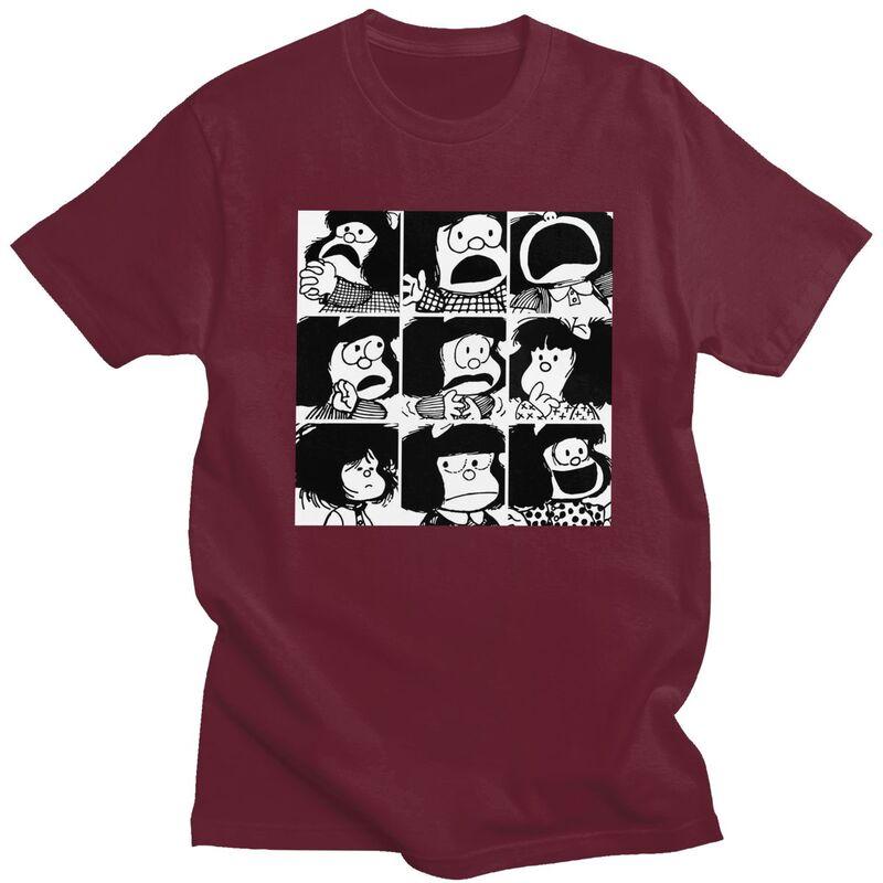 Custom Quino Comic Cartoon Mafalda T Shirts for Men Pure Cotton Tees Tshirt ShortSleeve Fashion Tshirt