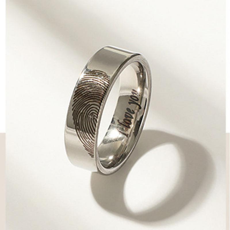 Original Design Black Silver Color Stainless Steel Heart Fingerprint Couple Rings for Women Men Personality Jewelry Friend Gift