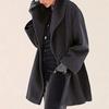 Women's Fall Winter Wool Coat, European American Style Solid Color Loose Hooded Round Neck Outerwear