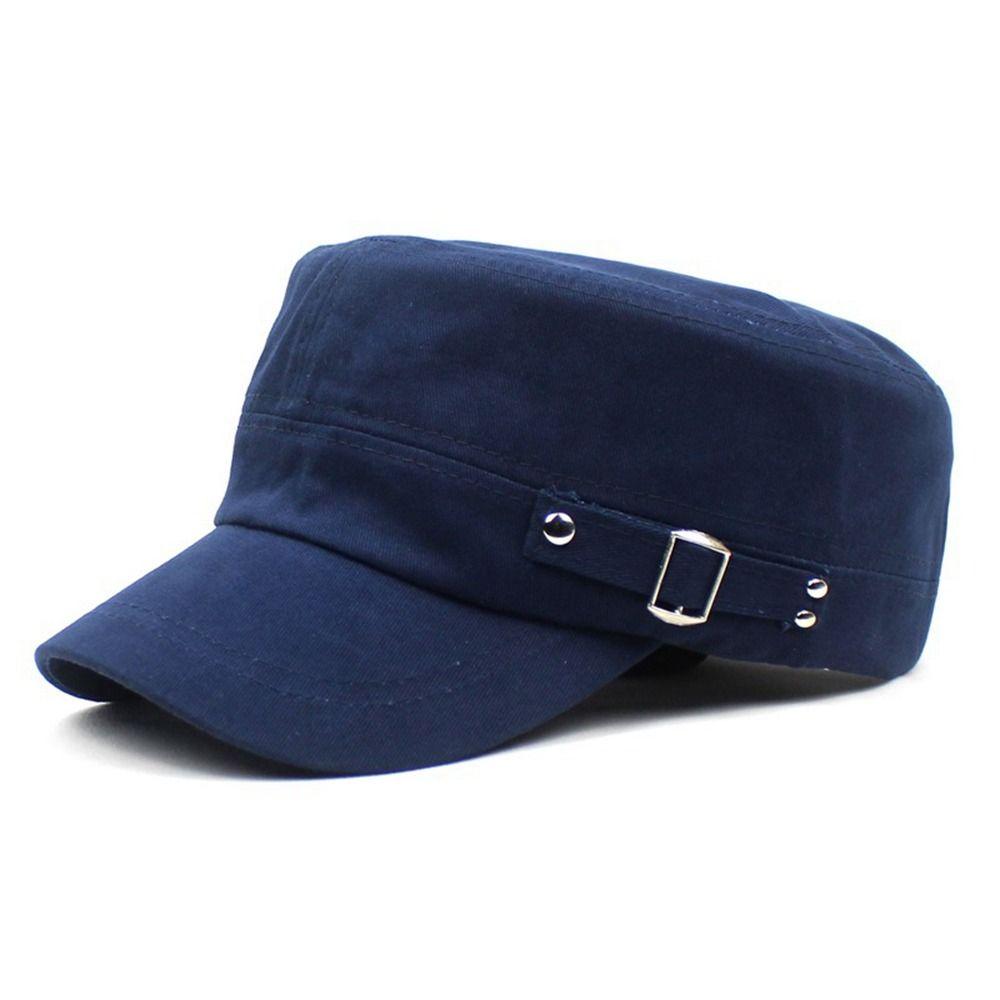 

Unisex Cotton Grandpa hat Pure Color Peaked Cap Men Cap Flat Top Cap Women Cap Sunscreen Sports Hat тёмно-синий