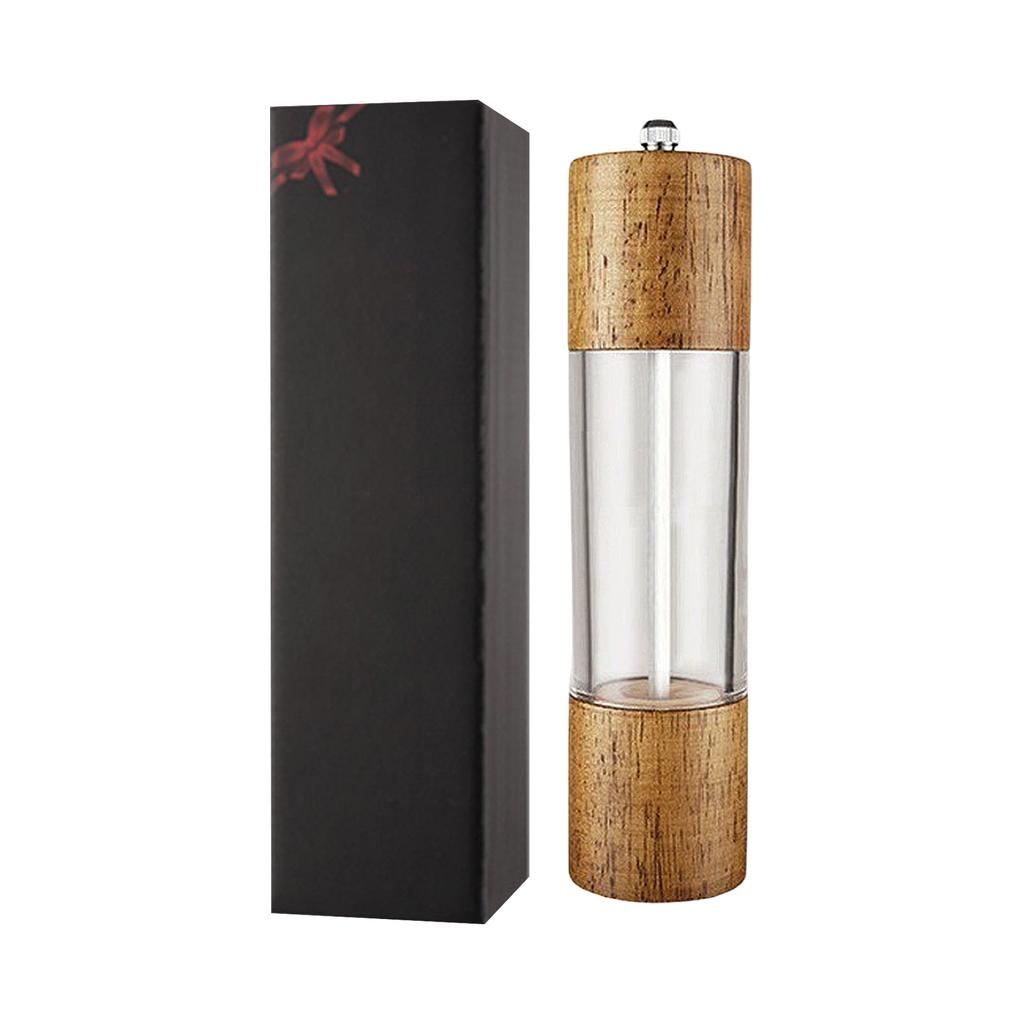 Manual Acrylic and Wood Grinder for Peppercorn Sea Salt and Spice Seasoning Bottle with Hand Crank Design for Kitchen Use