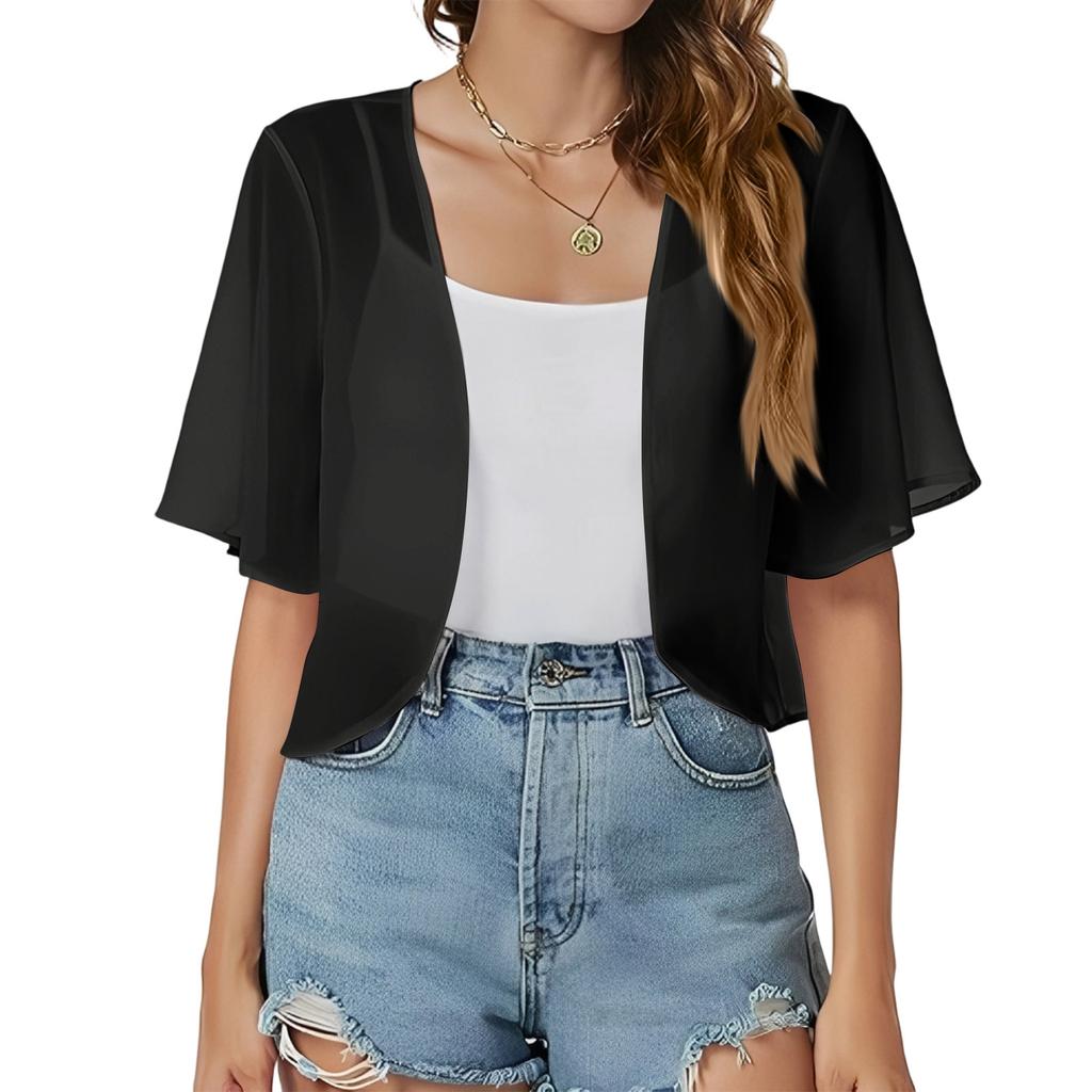 Women's Short with Sleeves - Lightweight Chiffon Summer Sun Cover-Up, Versatile Shawl Cape in Multiple Colors