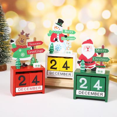 Weihnachtskalender Countdown Ornamente, Weihnachtsschneemann Holz Cartoon Ornamente, Geburtstag Hirsch Fensterdekoration