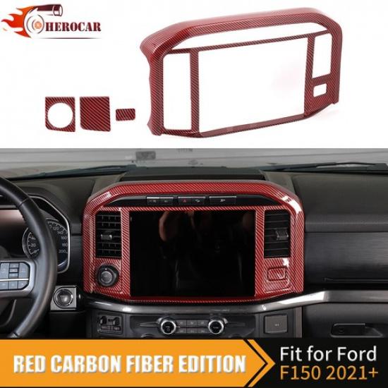 Red Carbon Fiber Center Control Navigation Cover For Ford F150 + Accessories