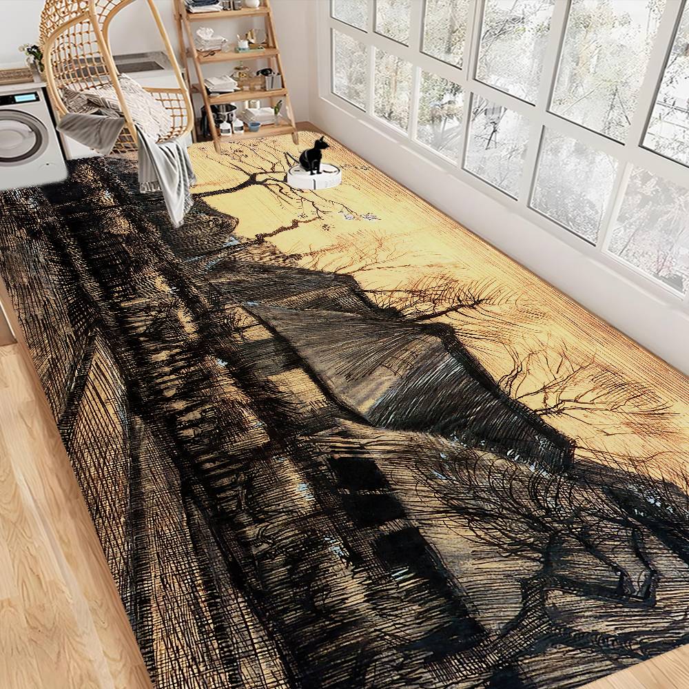 Van Gogh Oil Paintings Floor Mat Anti-slip Absorb Water Long Strip Cushion Bedroon Mat Alfombra