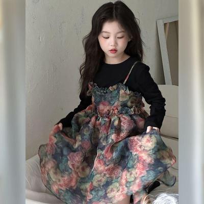 2025 New Girls' Spring & Autumn Princess Dress Set - Little Girl's Sling Skirt Style