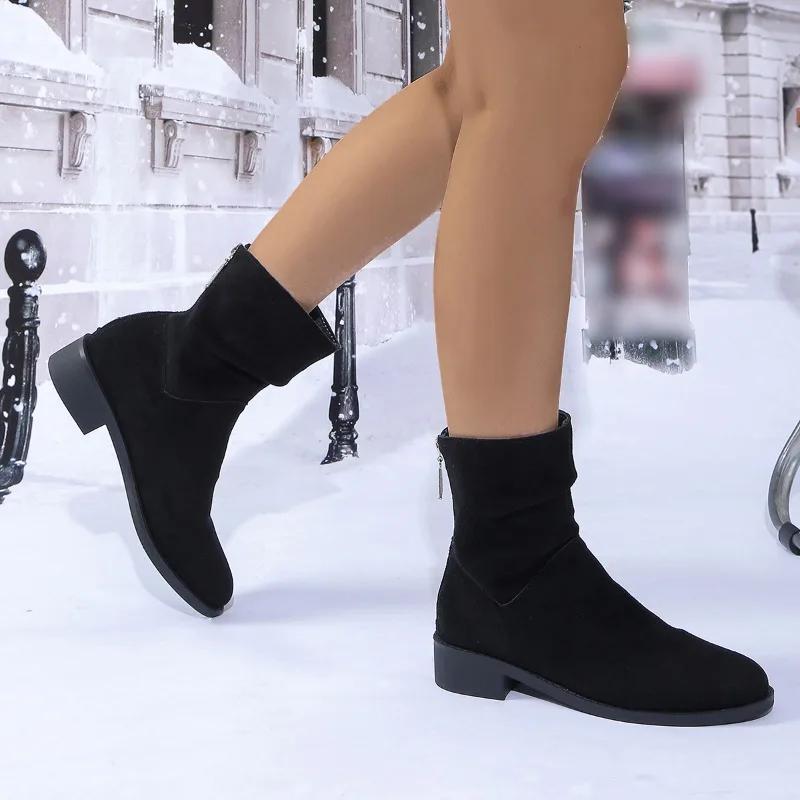 Bottines à talons bas pour femmes, chaussures à la mode, couleur unie, printemps et automne, bottes courtes pour femmes, petites chaussures pour femmes de grande taille