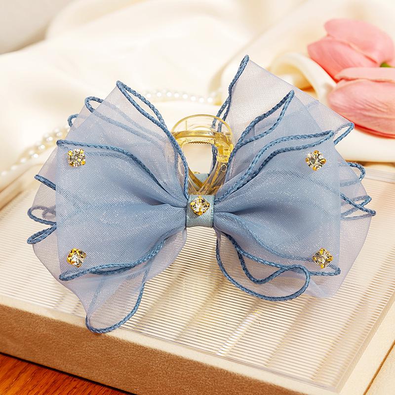 Sweet Girl Rhinestone Bow Claw Clip - Versatile Net Yarn Hair Accessory