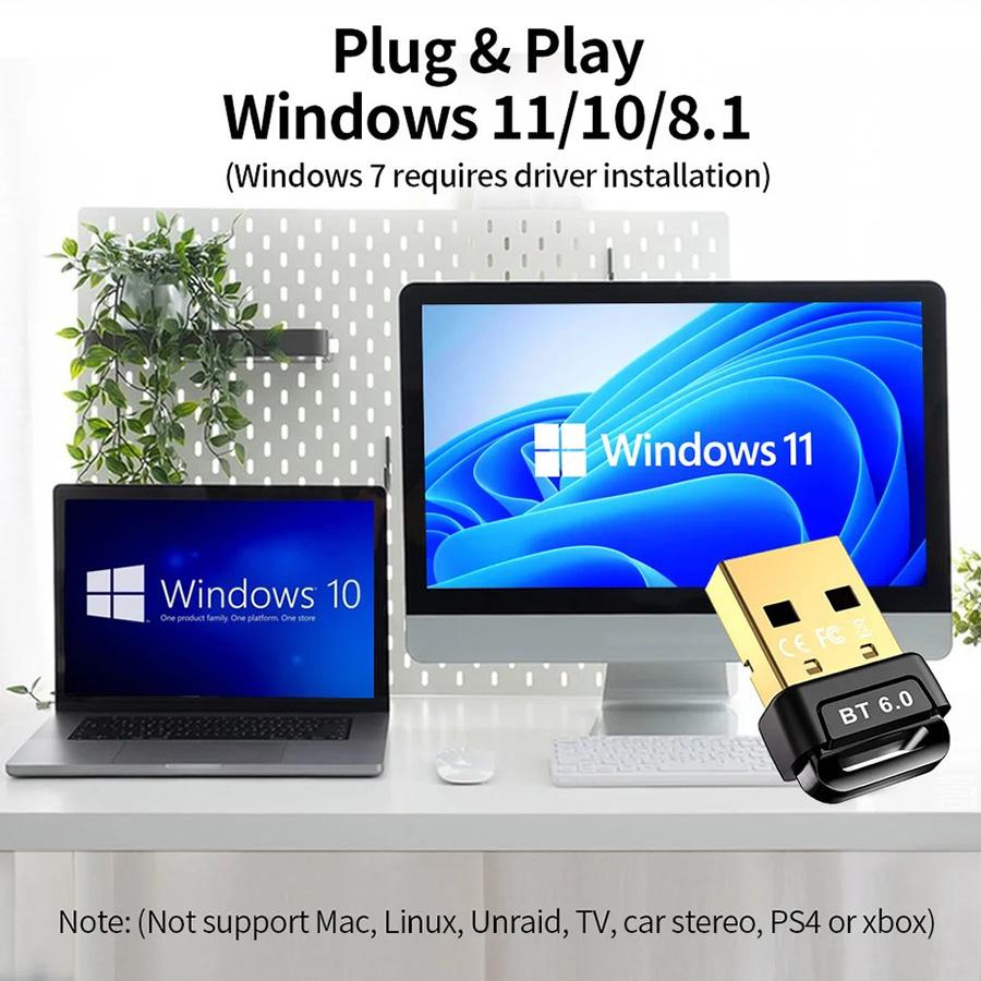 USB Bluetooth 6.0 Adapter Wireless Audio Receiver Transmitter Bluetooth 6.0 Dongle for PC Laptop Keyboard Mouse Headphone Speak