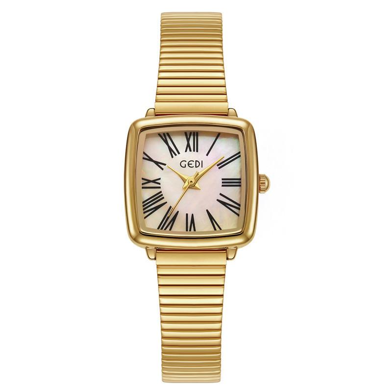

Vintage Females Watch With Square Dial And Alloy Strap For Elegant Daily Wear Gold