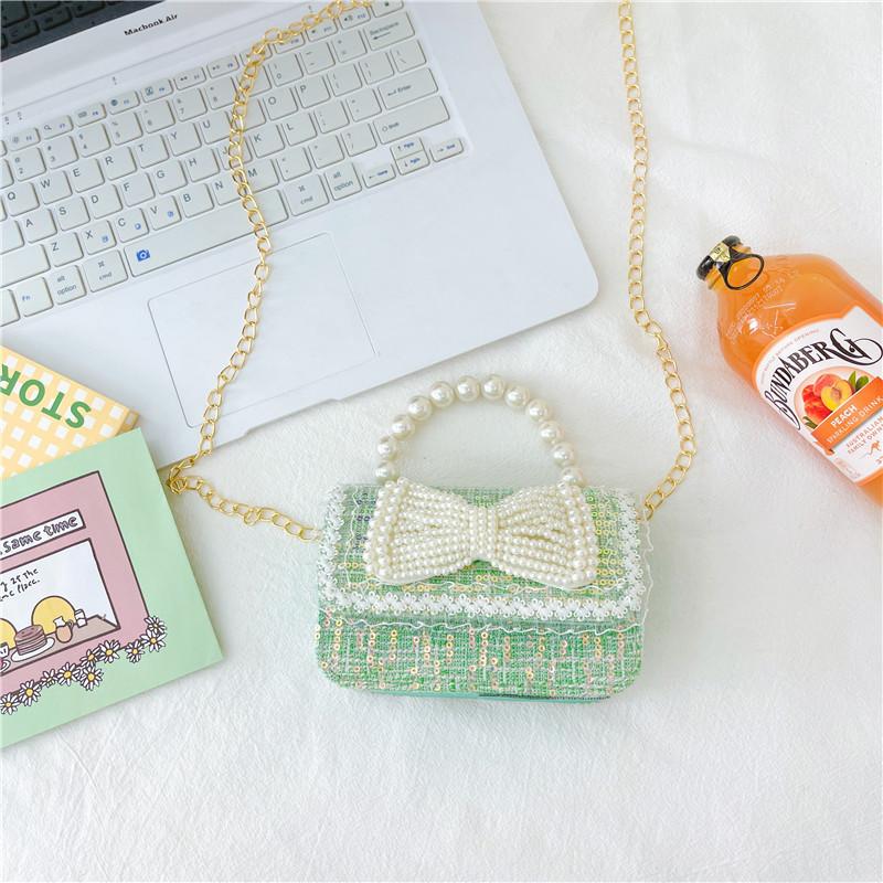 Adorable Children's Princess Pearl Mini Shoulder Bag With Cartoon Bow Design