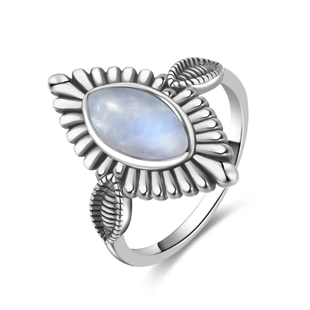 Vintage 925 Sterling Silver Natural Moonstone Rings Bohemia Oval Shape Retro Ring Gifts Fine Jewelry for Women Men