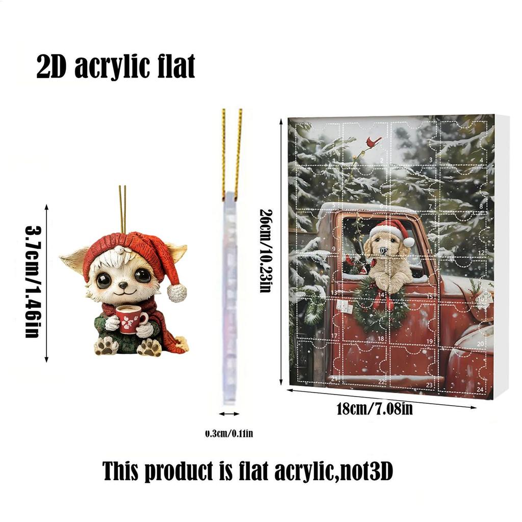 Hund Weihnachts-Countdown-Kalender 24 Tage Acryl-Ornamente Hund Kaffee trinkend Anhänger Adventskalender Haustierliebhaber Geschenk Weihnachtsdeko