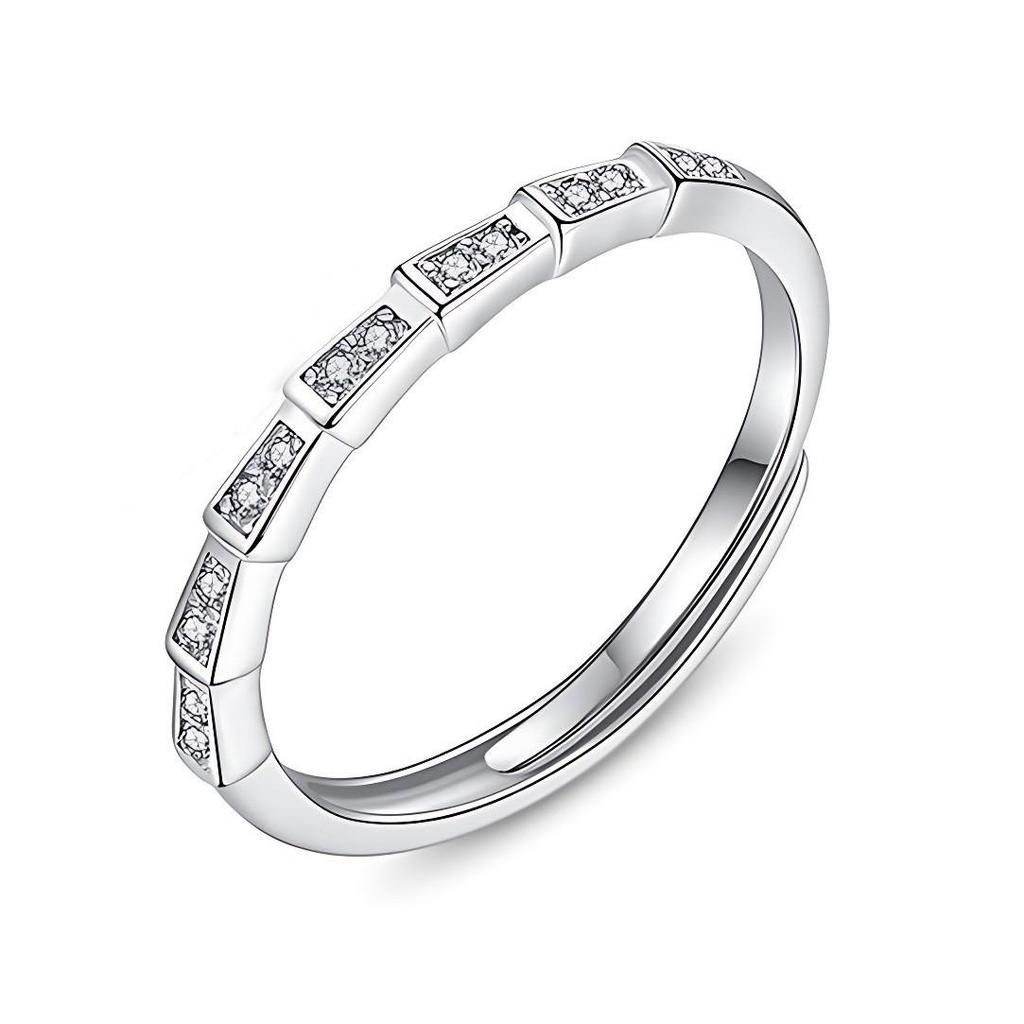 Copper Zirconium Bamboo Inlaid Ring Set - Fashionable, Simple, Light Luxury Sweetheart Couple Rings.