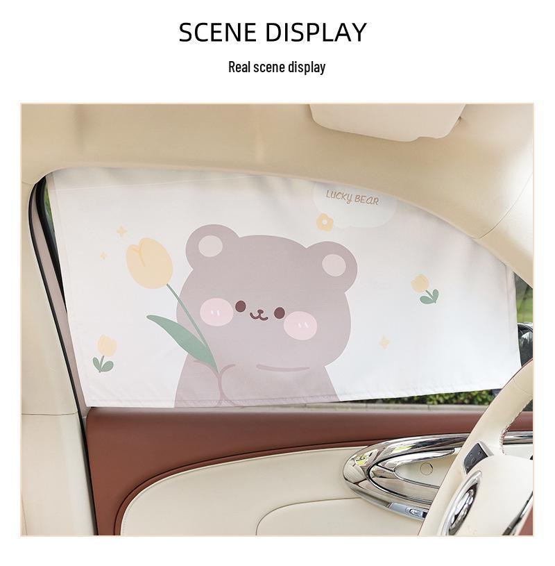 Blue Rain Tulip Rabbit Car Sunshade: Universal Summer Car Window Curtains for Sun Protection