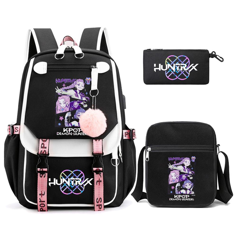 3 Stück/Set Anime Cartoon Kpop Dämonenjäger Bedruckter Rucksack mit Umhängetasche für Teenager Schüler Mädchen Junge Schultasche Große Kapazität Reisetasche Kindergeschenk