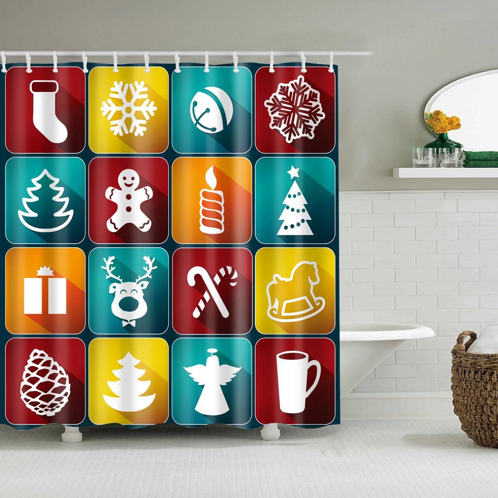Merry Christmas Shower Curtains New Year Santa Bathroom Decor Bath Curtain Cartoon Snowman Elk Bath Bathroom Curtains